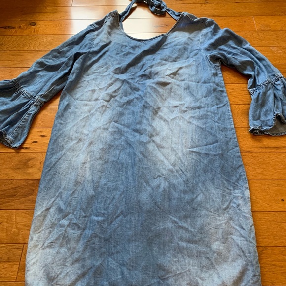 Anthropologie Ruffle Sleeve Chambray Dress - Picture 2 of 3